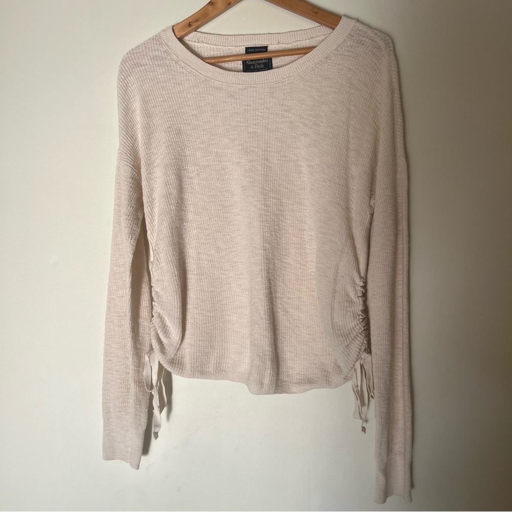 Abercrombie & Fitch Cotton Side Ruched Tie Long Sleeve Sweater Top Size Small